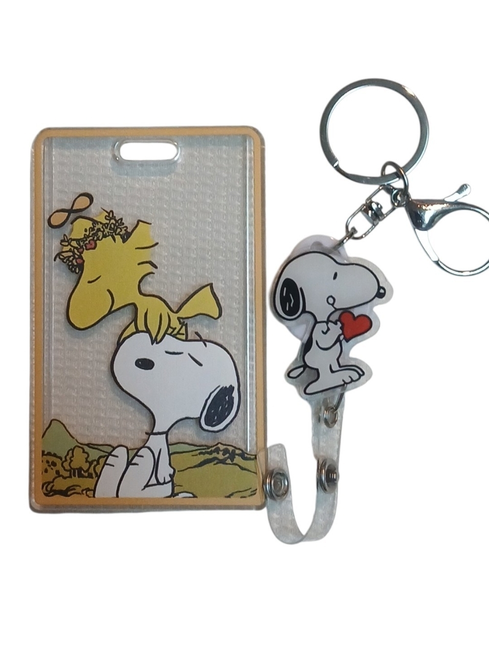 Peanuts -Retractable Snoopy Lanyard & See Through Bage Holder Woodstock & Snoopy